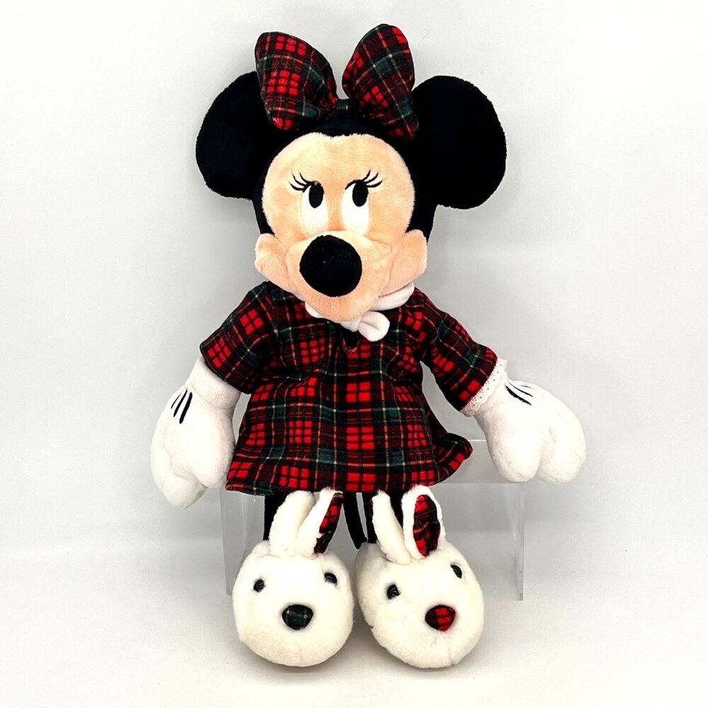 Disney Store Exclusive Holiday Morning Minnie Mouse Plush 16" Bunny Slippers Bow